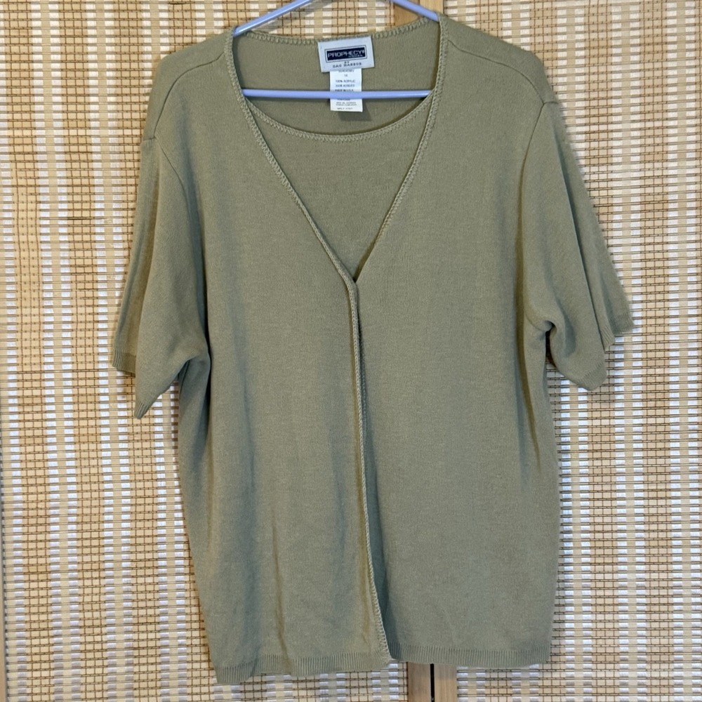 Sag Harbor Prophecy Woman 1X Sweater Cardigan Green Office Career Grannycore‎